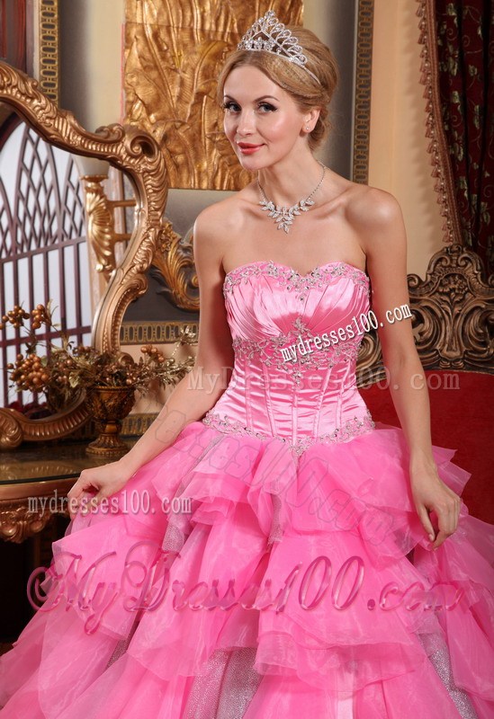 Ruffle-layers Sweetheart Corset Back Sweet 15 Dresses with Beading