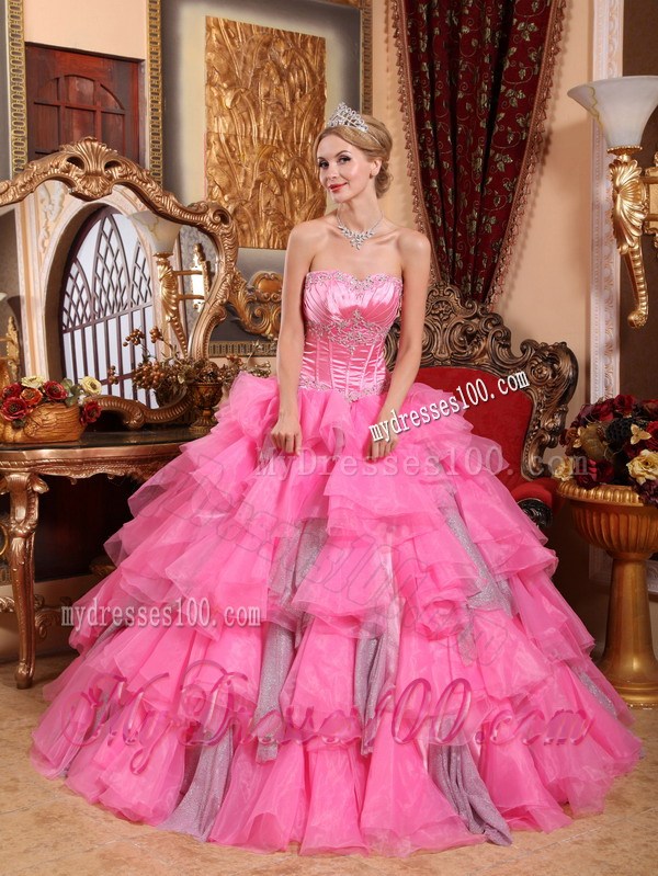Ruffle-layers Sweetheart Corset Back Sweet 15 Dresses with Beading