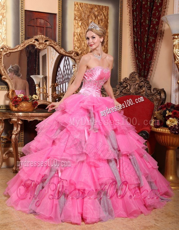 Ruffle-layers Sweetheart Corset Back Sweet 15 Dresses with Beading