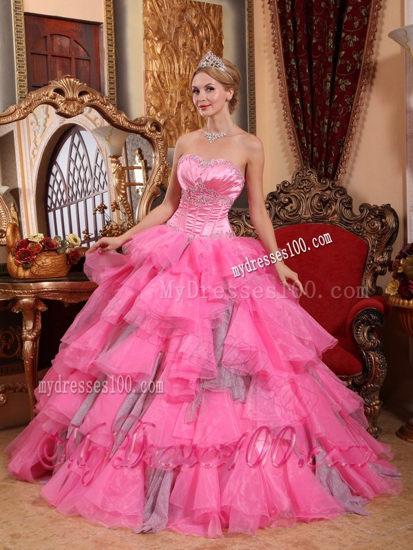 Ruffle-layers Sweetheart Corset Back Sweet 15 Dresses with Beading