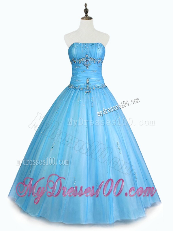 Simple Strapless Beaded Quinceanera Dresses with Floor Length