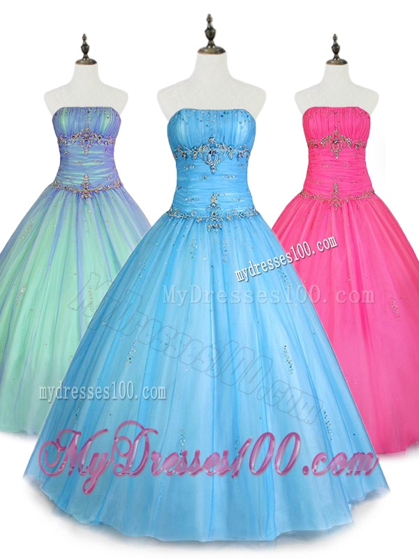 Simple Strapless Beaded Quinceanera Dresses with Floor Length