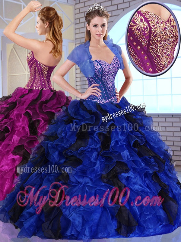 Super Hot Ball Gown Appliques and Ruffles Quinceanera Dresses for Fall