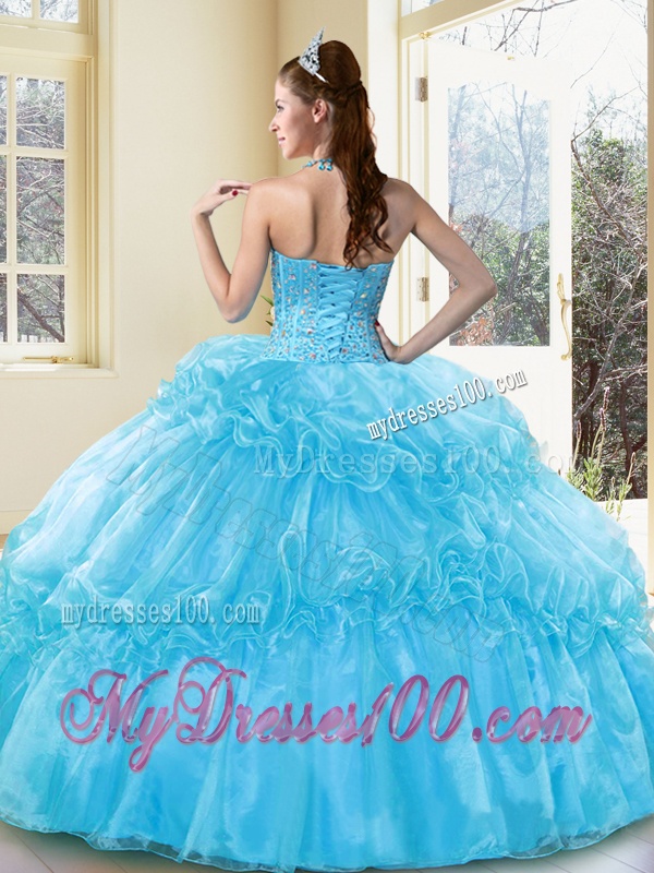 Sweet Ball Gown Sweet 16 Dresses with Beading and Ruffled Layers in Aqua Blue