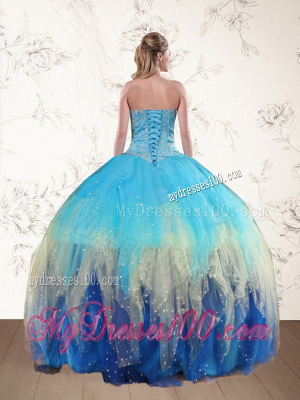 Sweetheart Multi Color Quinceanera Dress with Ruffles and Beading