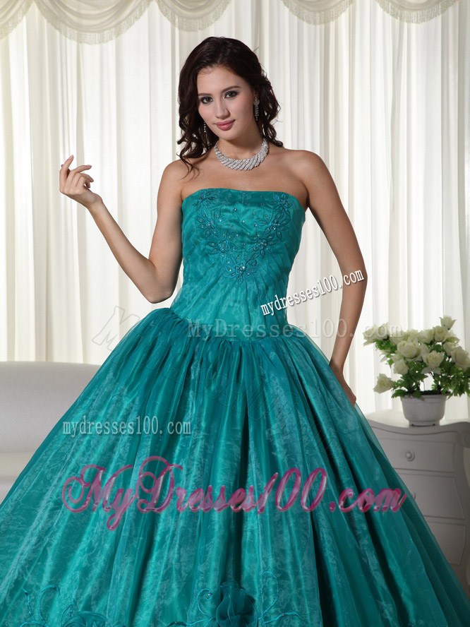 Turqoise Pleated Beading Ball Gown Quinceanera Dresses On Sale
