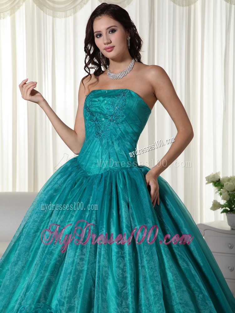 Turqoise Pleated Beading Ball Gown Quinceanera Dresses On Sale