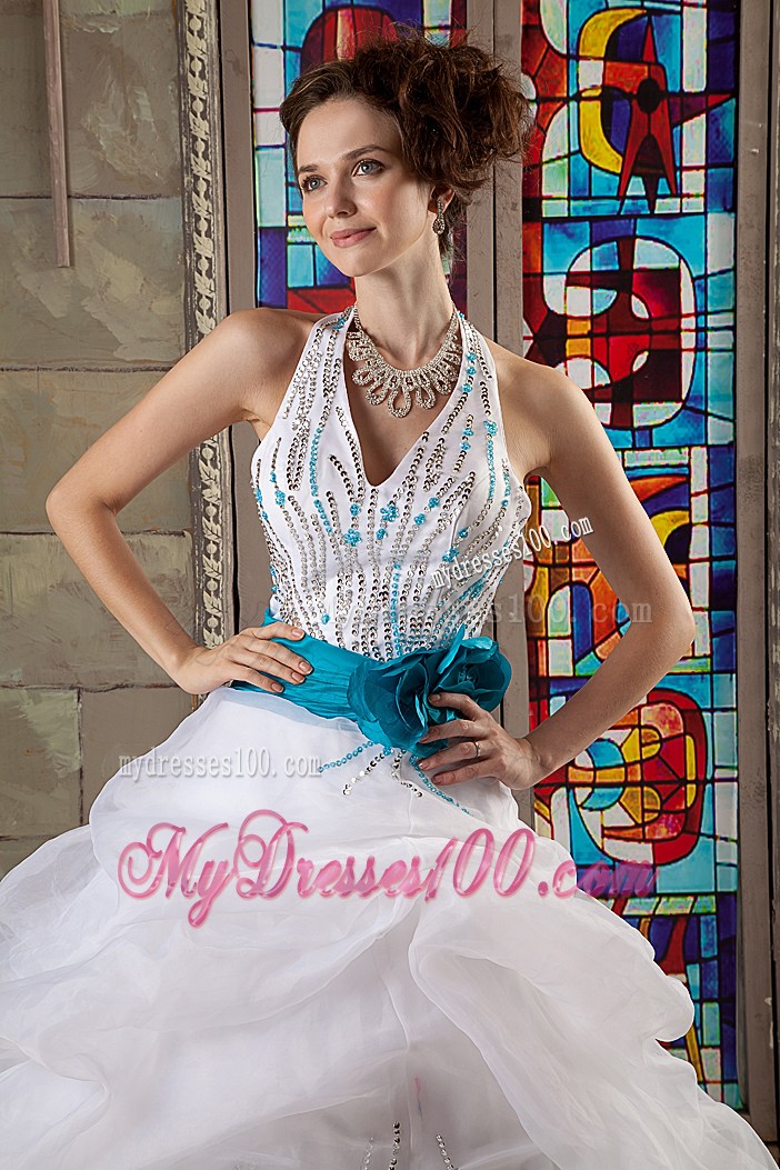 Halter Top Appliques Quinceanera Gowns on Sale Handmade Flower