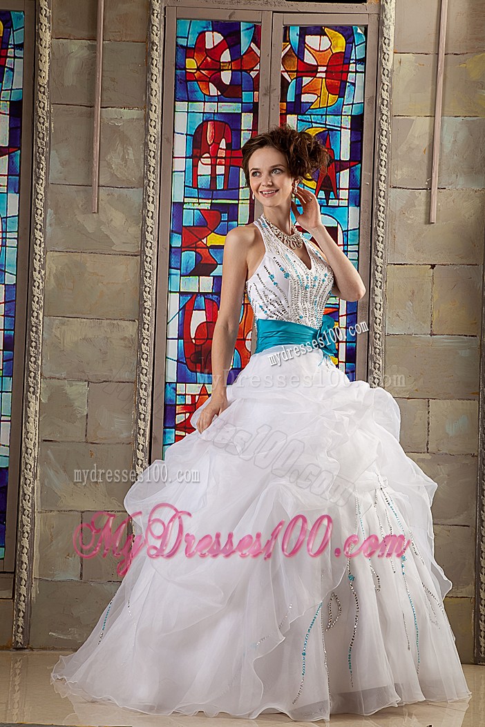 Halter Top Appliques Quinceanera Gowns on Sale Handmade Flower