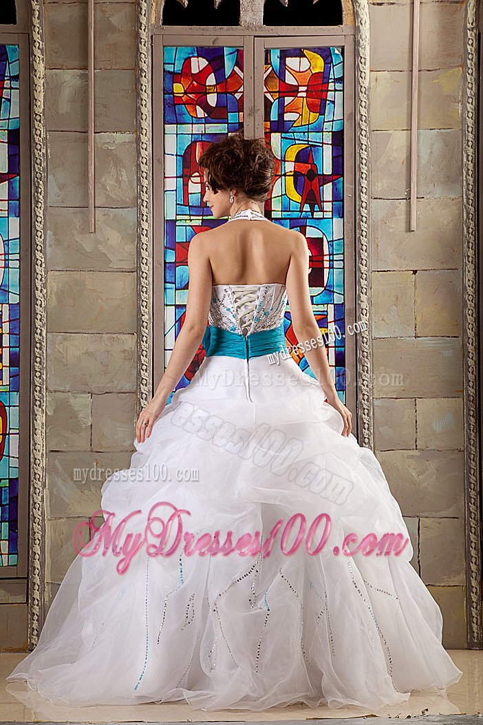 Halter Top Appliques Quinceanera Gowns on Sale Handmade Flower