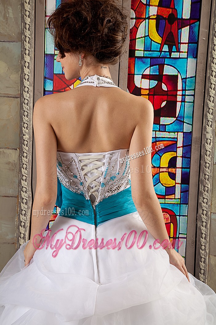 Halter Top Appliques Quinceanera Gowns on Sale Handmade Flower