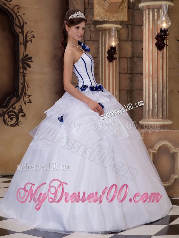 One Shoulder Corset Back Handmade Flowers White Sweet 15 Dresses