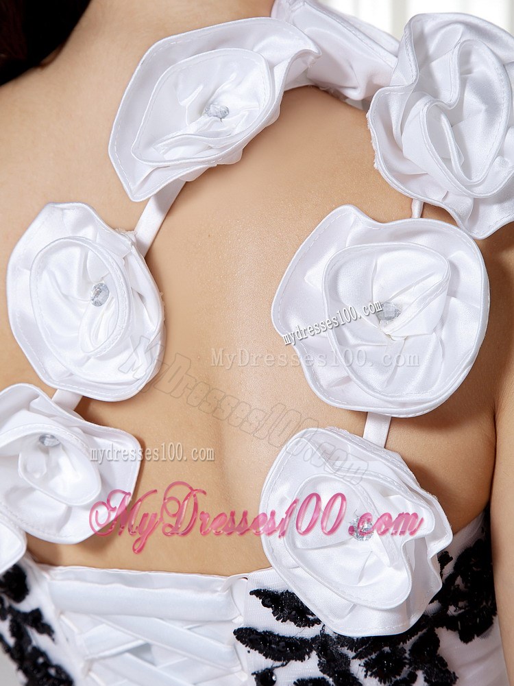 White One Shoulder Quinceanera Dresses with Black Lace Appliques