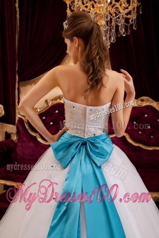 Ribbon Appliques White Quinceanera Dresses Strapless in Fashion