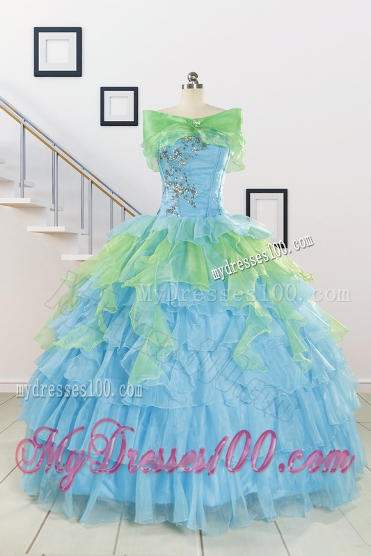 Wonderful Multi-color Strapless Beading Quinceanera Dress for 2016