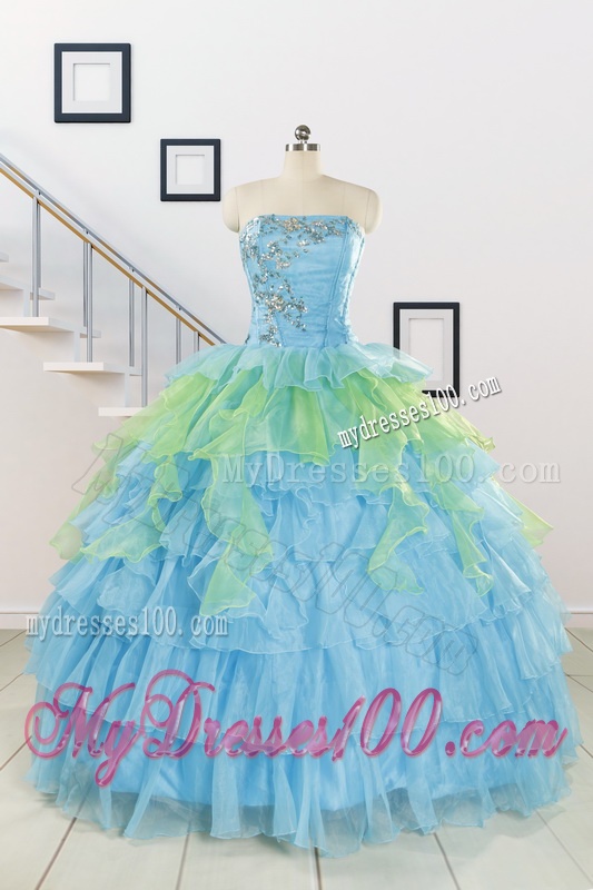 Wonderful Multi-color Strapless Beading Quinceanera Dress for 2016