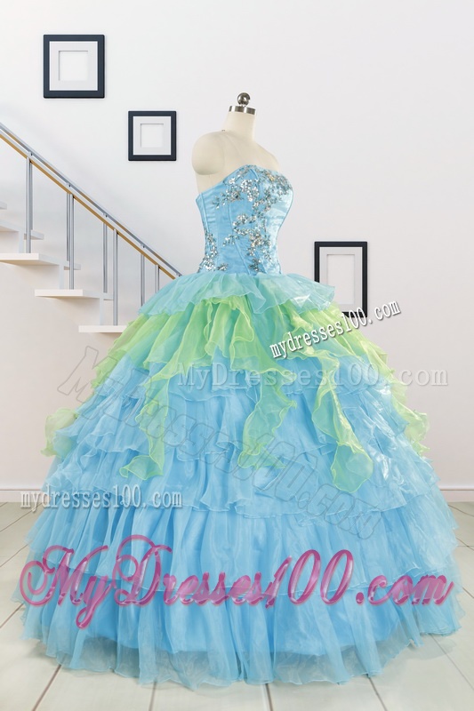 Wonderful Multi-color Strapless Beading Quinceanera Dress for 2016