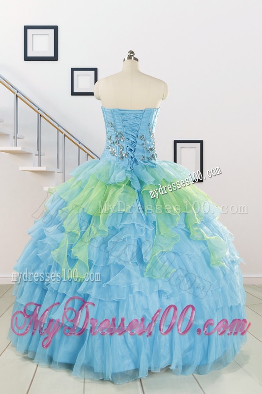 Wonderful Multi-color Strapless Beading Quinceanera Dress for 2016