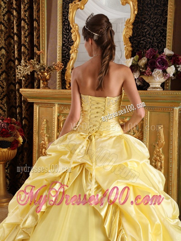 Yellow Ball Gown Floor-length Taffeta and Tulle Beading Quinceanera Dress