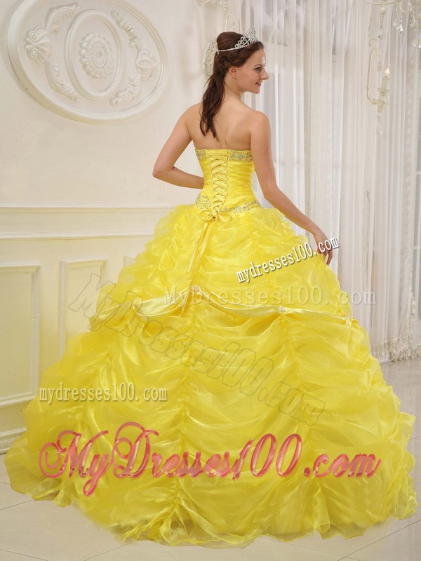 Beaded Pick-ups Yellow Sweet Quinceanera Dresses Sweetheart