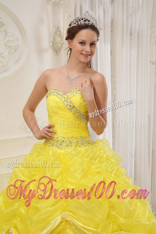 Beaded Pick-ups Yellow Sweet Quinceanera Dresses Sweetheart