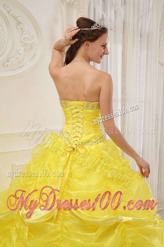 Beaded Pick-ups Yellow Sweet Quinceanera Dresses Sweetheart