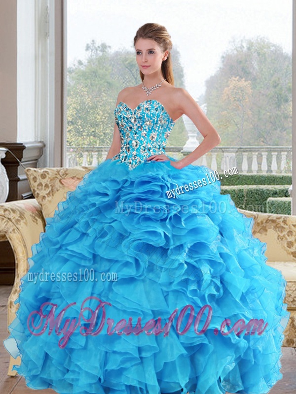 2016 Pretty Sweetheart Baby Blue Sweet 15 Dresses with Beading and Ruffles