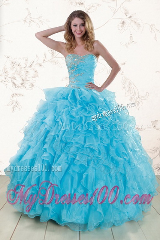 Baby Blue 2016 Prefect Sweet 16 Dresses with Beading and Ruffles