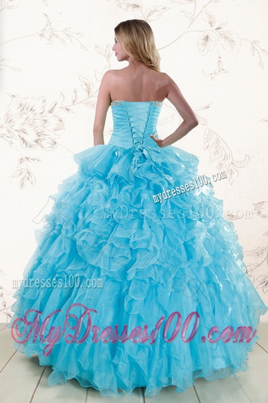 Baby Blue 2016 Prefect Sweet 16 Dresses with Beading and Ruffles