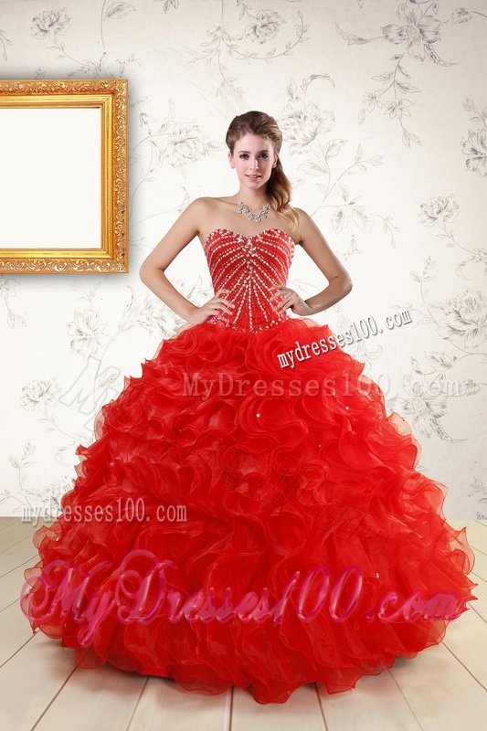 Sweetheart Beading Perfect Red Quinceanera Dresses for 2016