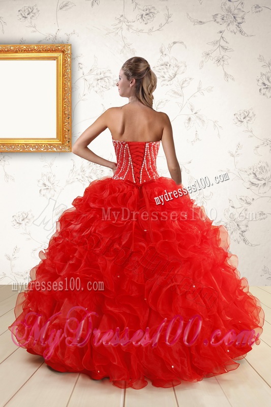 Sweetheart Beading Perfect Red Quinceanera Dresses for 2016