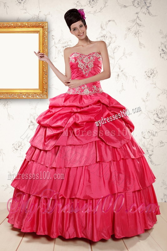 2016 The Super Hot Appliques Sweet 16 Dresses in Coral Red