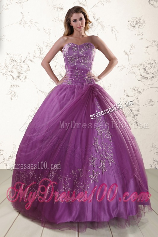 2016 Beautiful Sweetheart Purple Quinceanera Dresses with Appliques
