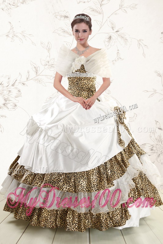2016 Unique Leopard Quinceanera Dresses with Hand Made Flower