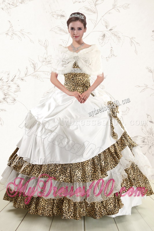 2016 Unique Leopard Quinceanera Dresses with Hand Made Flower