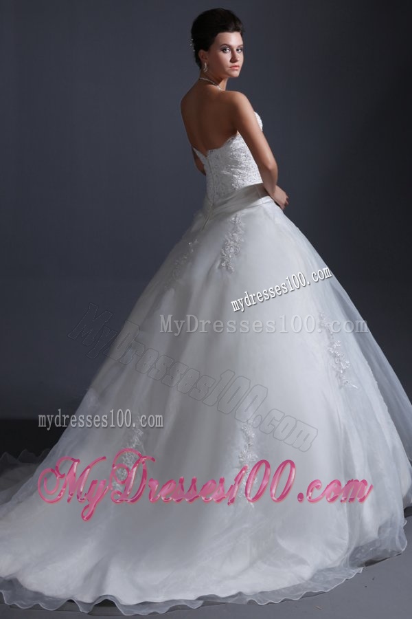 2016 Appliques Ball Gown Court Train Wedding Dress with Strapless