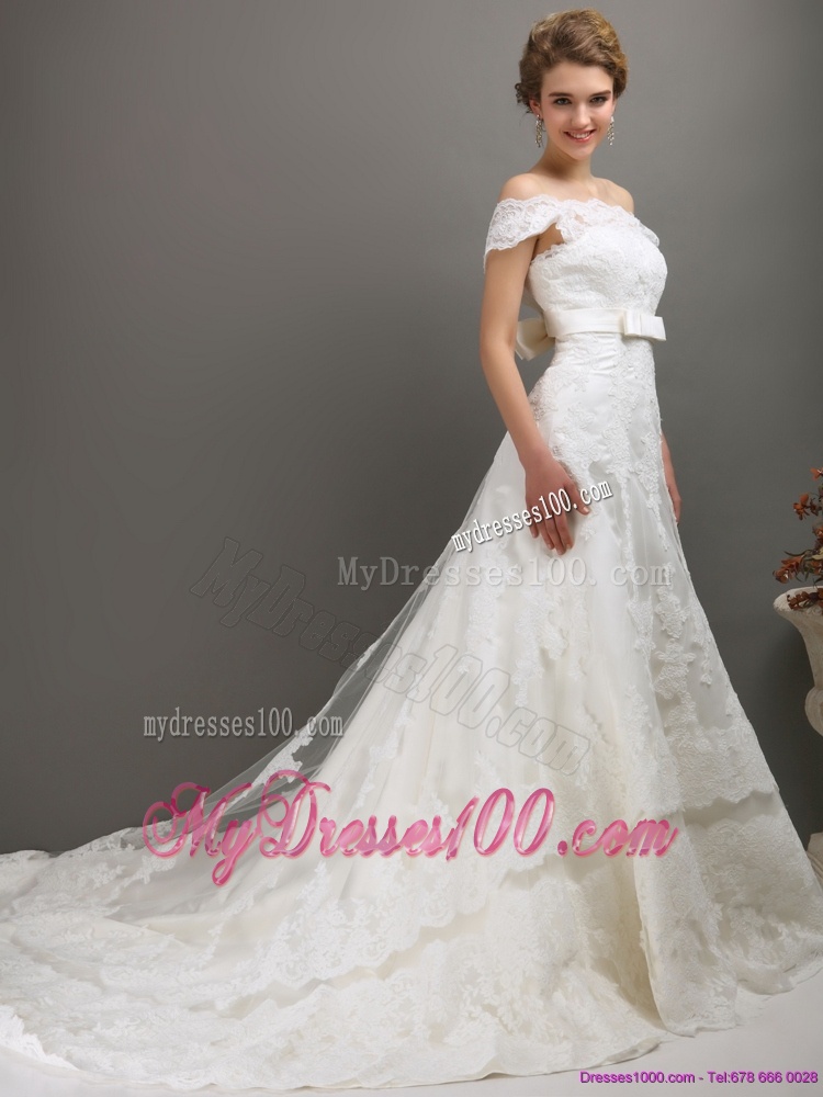 2016 Classical Off the Shoulder Wedding Dress with Bowknot