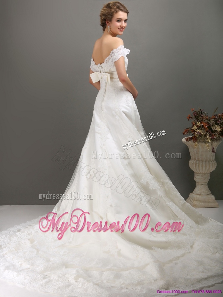 2016 Classical Off the Shoulder Wedding Dress with Bowknot