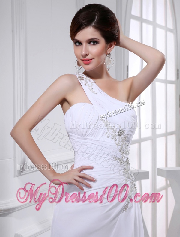 2016 Elegant Coulmn One Shoulder Wedding Dress with Appliques