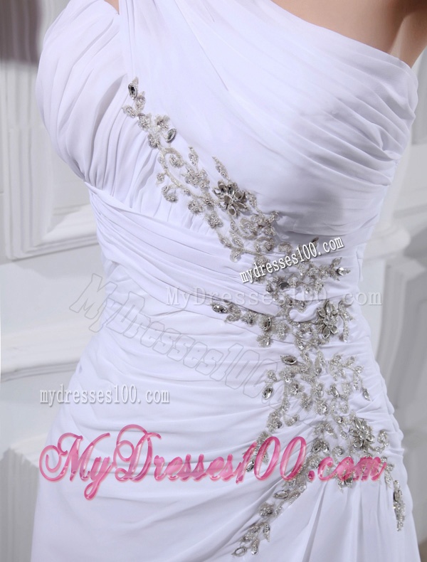2016 Elegant Coulmn One Shoulder Wedding Dress with Appliques