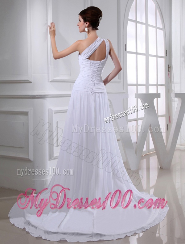 2016 Elegant Coulmn One Shoulder Wedding Dress with Appliques