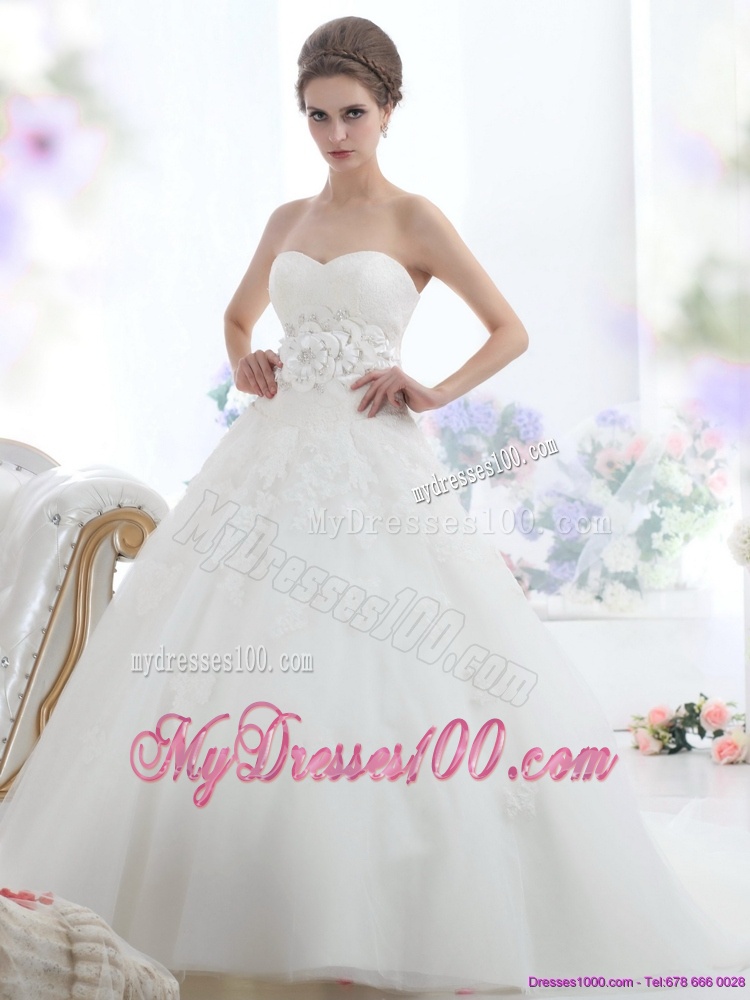 2016 Fashionable Sweetheart Wedding Dress with Lace and Hand Made Flowers