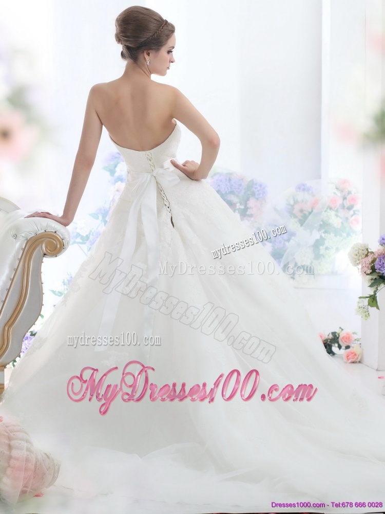 2016 Fashionable Sweetheart Wedding Dress with Lace and Hand Made Flowers