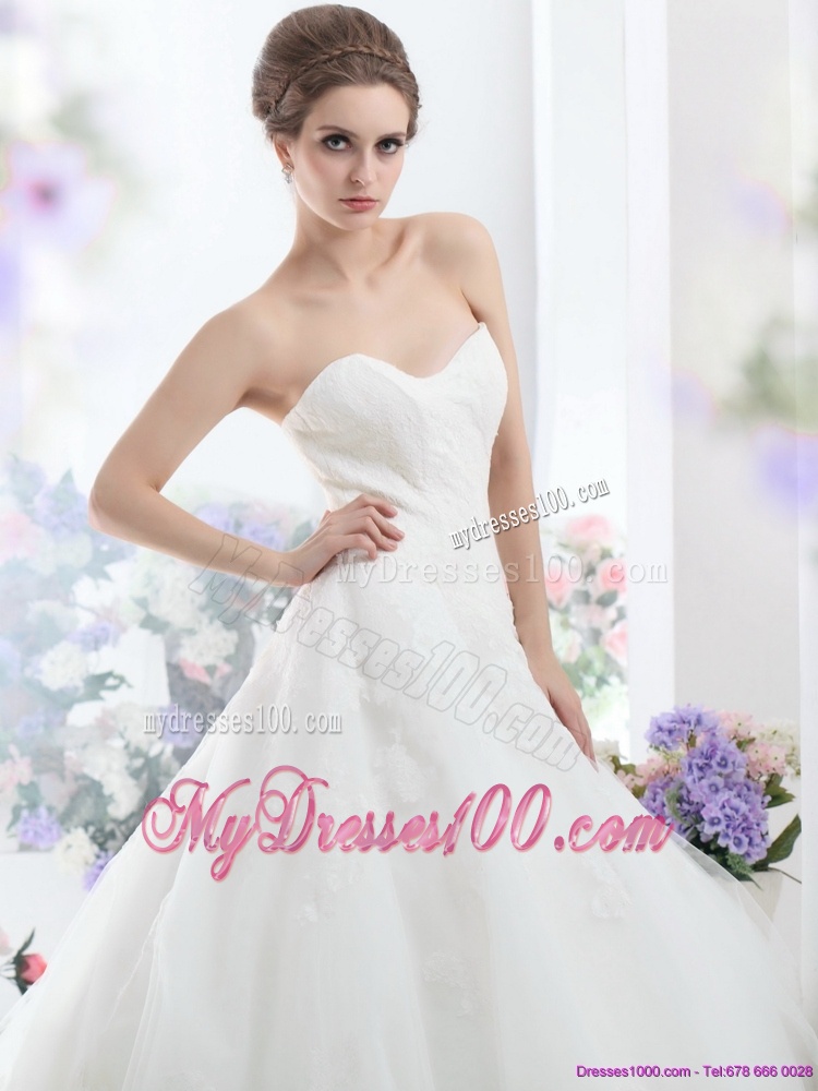 2016 Fashionable Sweetheart Wedding Dress with Lace and Hand Made Flowers