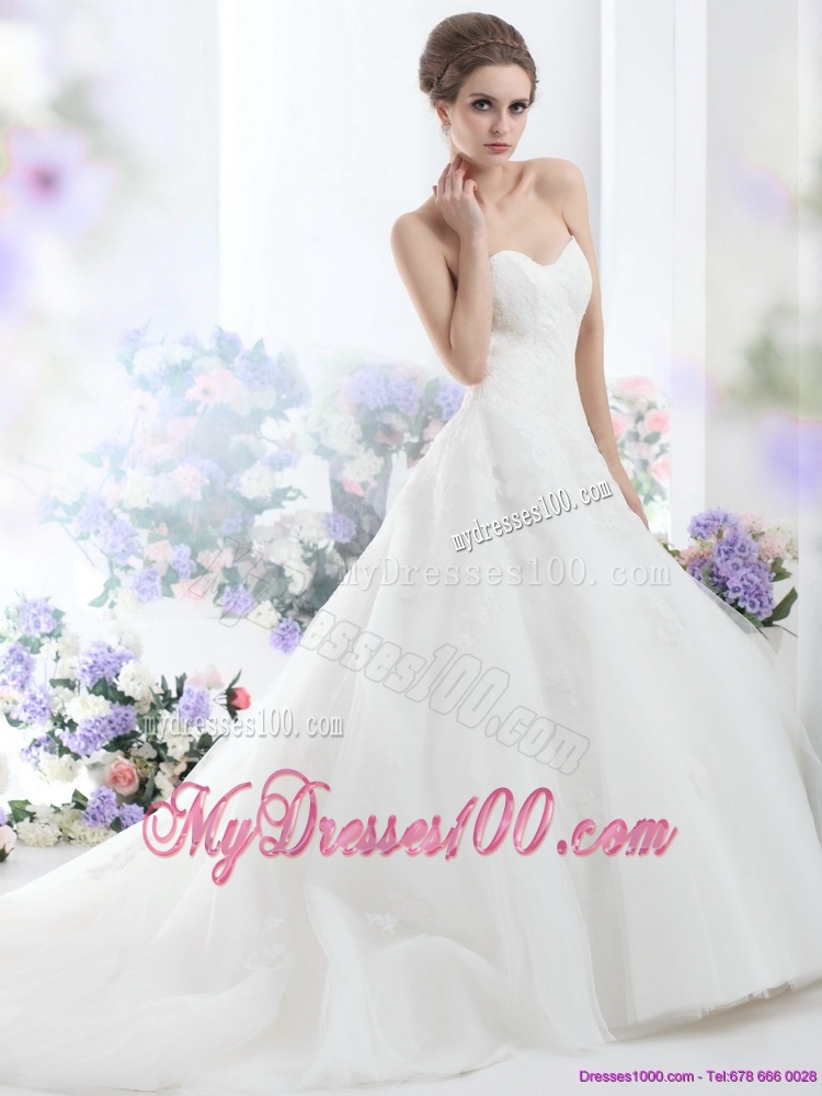 2016 Fashionable Sweetheart Wedding Dress with Lace and Hand Made Flowers