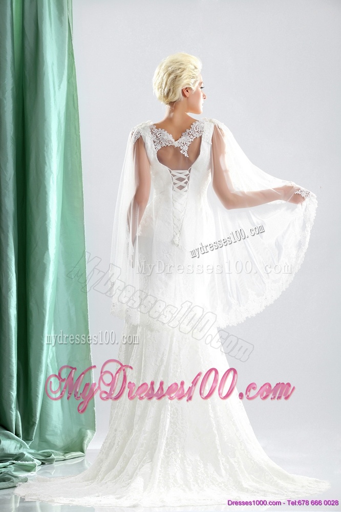 2016 Luxurious V Neck Wedding Dress with Lace and Appliques