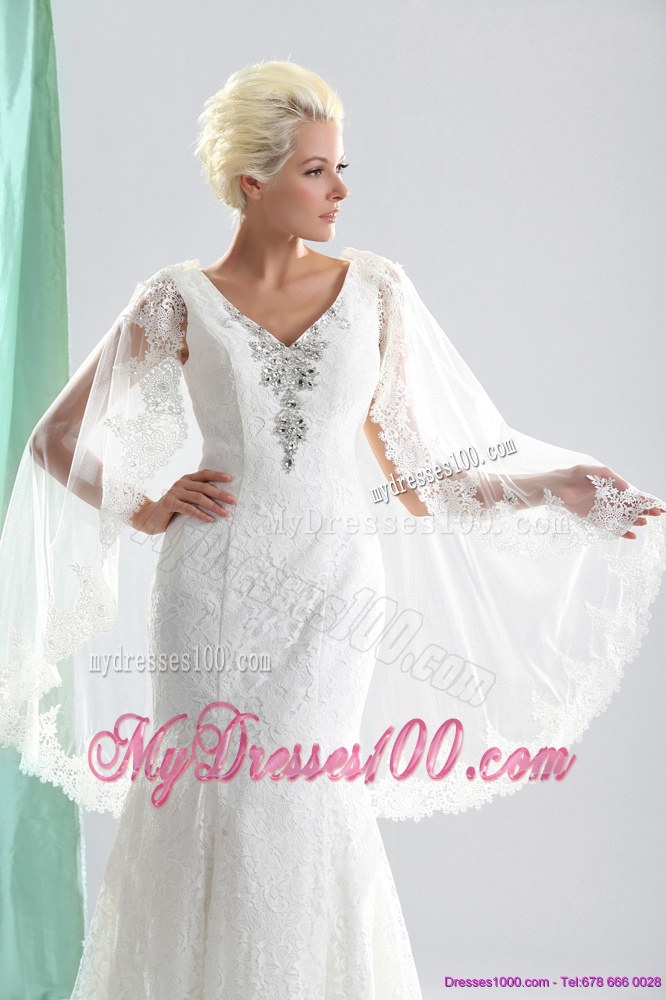 2016 Luxurious V Neck Wedding Dress with Lace and Appliques