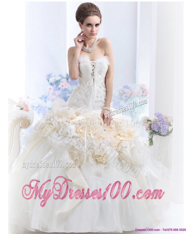 2016 Modest Strapless Wedding Dress with Hand Made Flowers