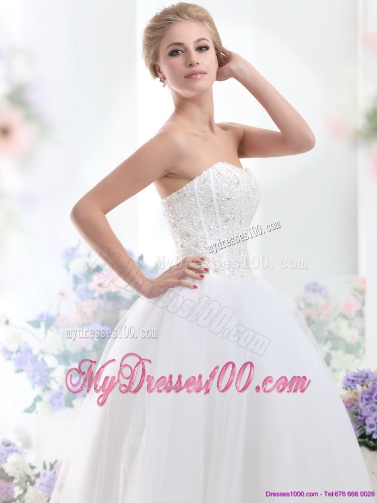 2016 Modest Sweetheart A Line Wedding Dress with Beading