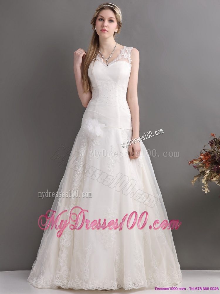 2016 Perfect A Line Wedding Dress with Lace and Hand Made Flowers